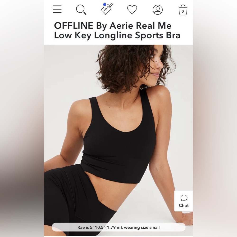 Aerie Real Me Lowkey Longline Sportsbra, black, M